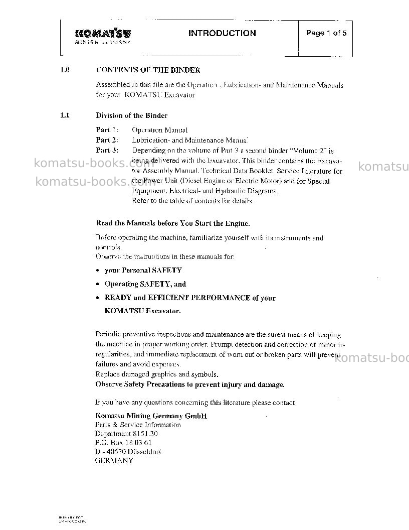 Komatsu pc3000-1deu Operation manual cover Page 2 Komatsu pc3000-1deu Operation manual cover Page 2