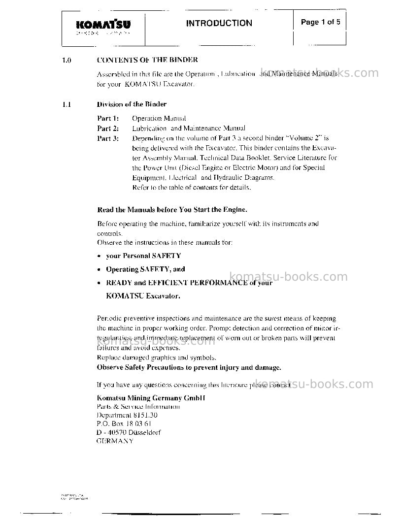 Komatsu pc3000-1deu Operation manual cover Page 2 Komatsu pc3000-1deu Operation manual cover Page 2