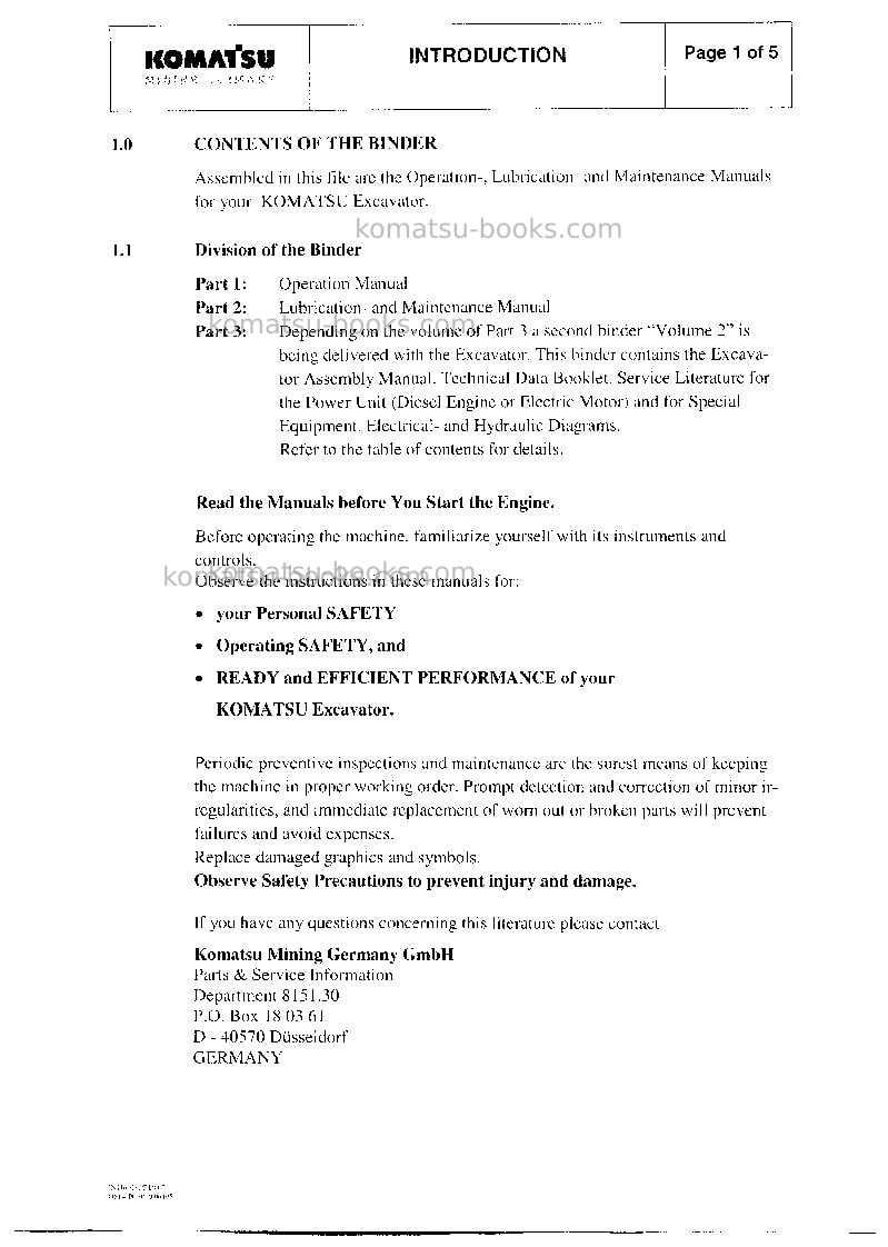 Komatsu pc3000-1deu Operation manual cover Page 2