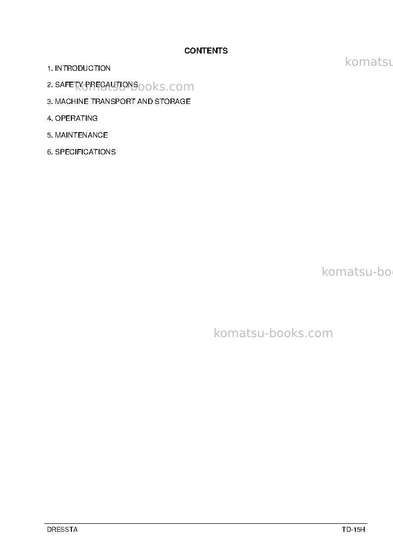 Komatsu td-15h Operation manual cover Page 2 Komatsu td-15h Operation manual cover Page 2