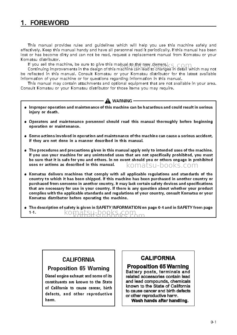Komatsu wa250-3jpn-a Operation manual cover Page 2