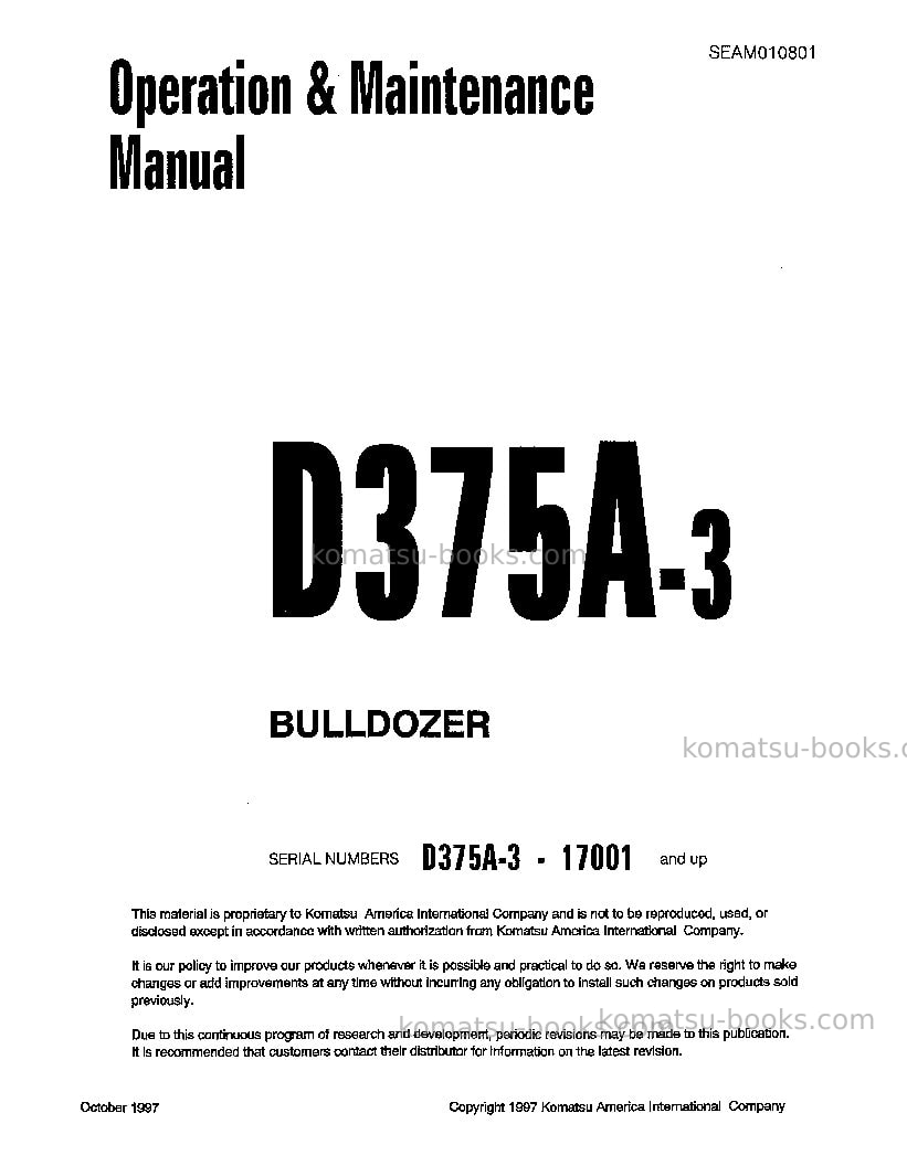 Komatsu d375a-3jpn-6-track roller Operation manual cover Page 2 Komatsu d375a-3jpn-6-track roller Operation manual cover Page 2