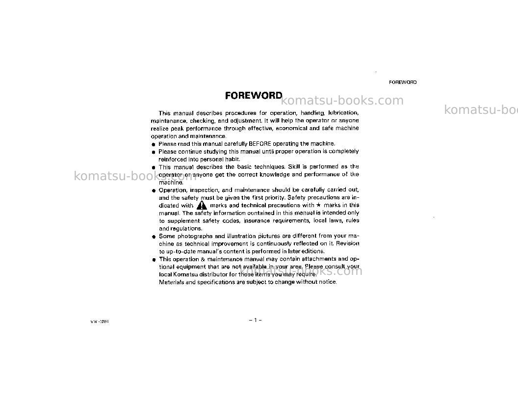 Komatsu wd600-1jpn Operation manual cover Page 2 Komatsu wd600-1jpn Operation manual cover Page 2