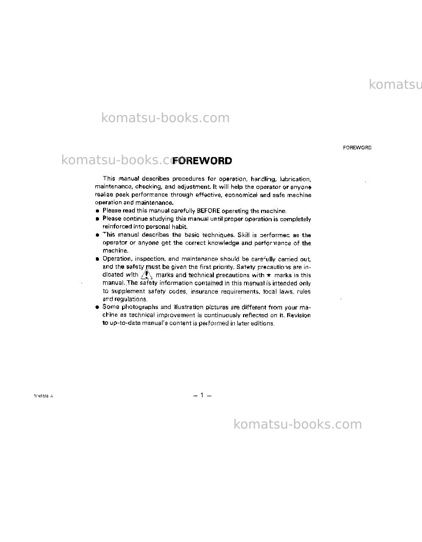 Komatsu wa400-1jpn Operation manual cover Page 2