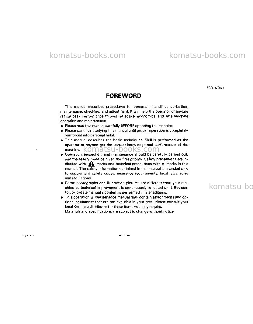 Komatsu wa800-1jpn Operation manual cover Page 2