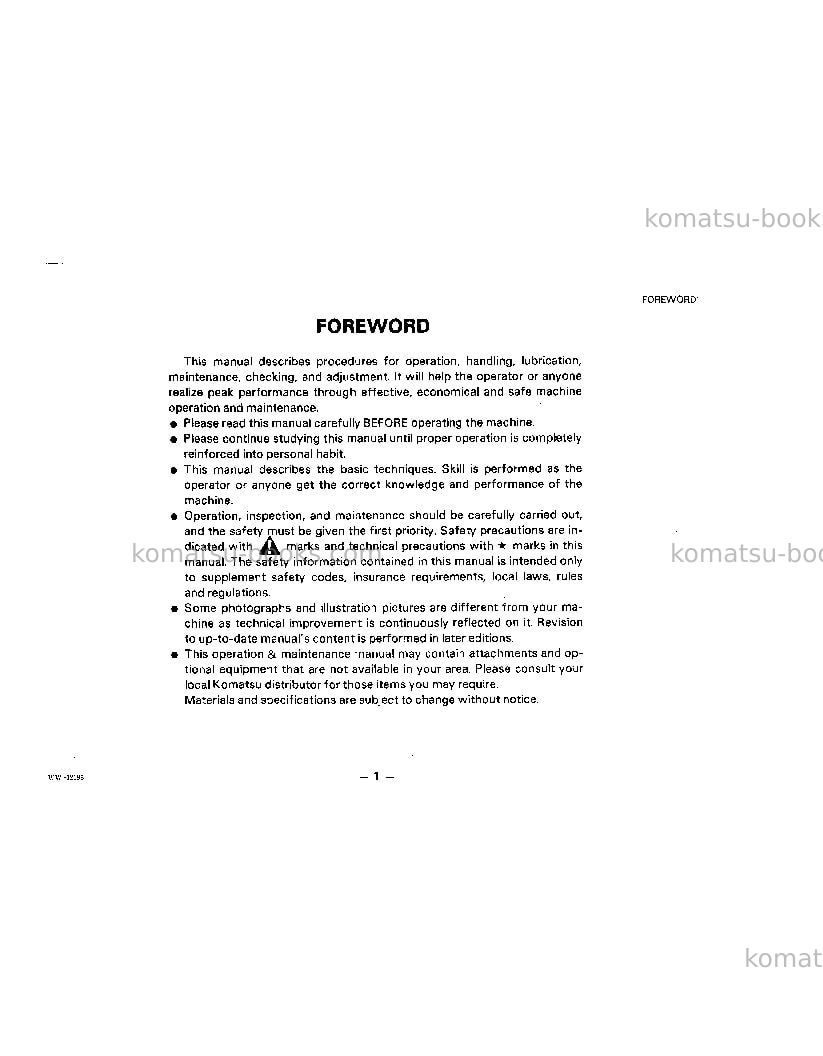 Komatsu wa500-1usa-l Operation manual cover Page 2 Komatsu wa500-1usa-l Operation manual cover Page 2