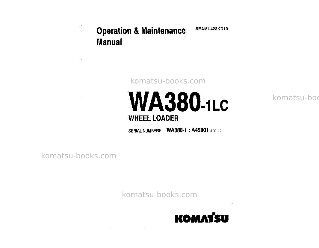 Komatsu wa380-1jpn-lc Operation manual cover Page 2 Komatsu wa380-1jpn-lc Operation manual cover Page 2
