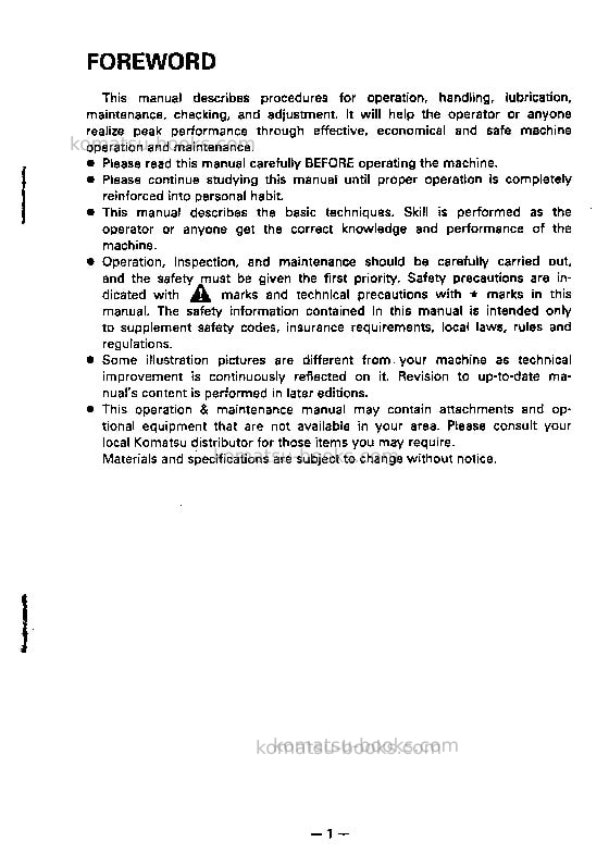 Komatsu pw170-5gbr-k Operation manual cover Page 2