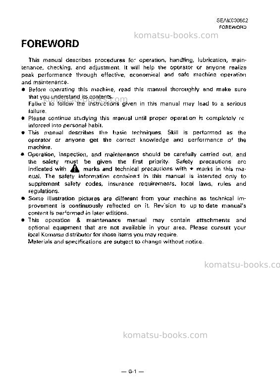 Komatsu pc650lc-5jpn Operation manual cover Page 2 Komatsu pc650lc-5jpn Operation manual cover Page 2
