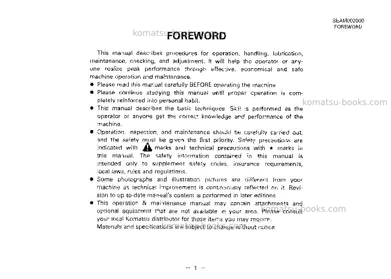 Komatsu jv40c-2jpn Operation manual cover Page 2 Komatsu jv40c-2jpn Operation manual cover Page 2