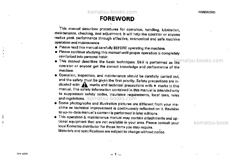 Komatsu s6d95l-1jpn-for ksp Operation manual cover Page 2 Komatsu s6d95l-1jpn-for ksp Operation manual cover Page 2