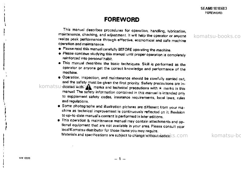 Komatsu d21ag-6jpn Operation manual cover Page 2 Komatsu d21ag-6jpn Operation manual cover Page 2