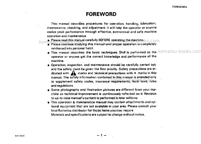 Komatsu d21s-6jpn-a Operation manual cover Page 2 Komatsu d21s-6jpn-a Operation manual cover Page 2
