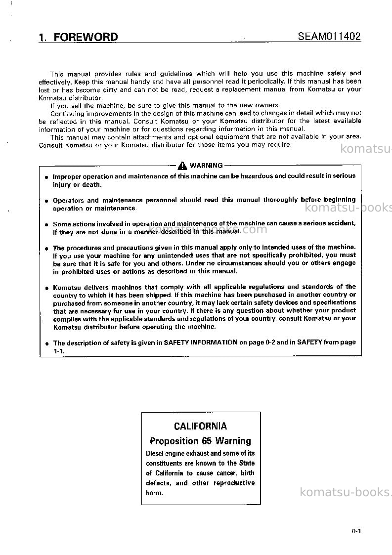 Komatsu lw250-5jpn-h-type Operation manual cover Page 2 Komatsu lw250-5jpn-h-type Operation manual cover Page 2