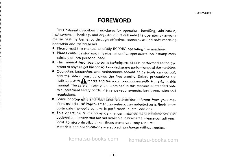 Komatsu d57s-1jpn Operation manual cover Page 2