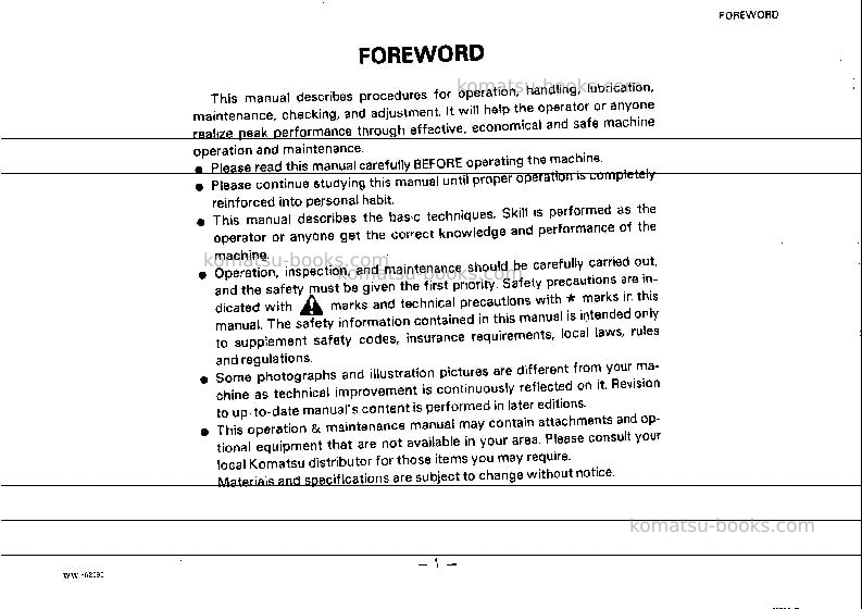 Komatsu d65e-8jpn Operation manual cover Page 2 Komatsu d65e-8jpn Operation manual cover Page 2