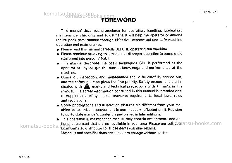 Komatsu d135a-1jpn Operation manual cover Page 2 Komatsu d135a-1jpn Operation manual cover Page 2