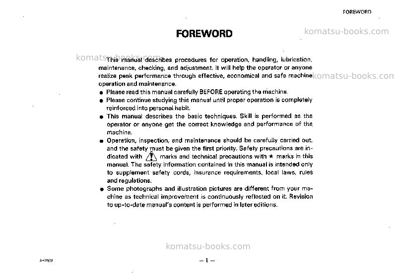 Komatsu d155s-1jpn Operation manual cover Page 2