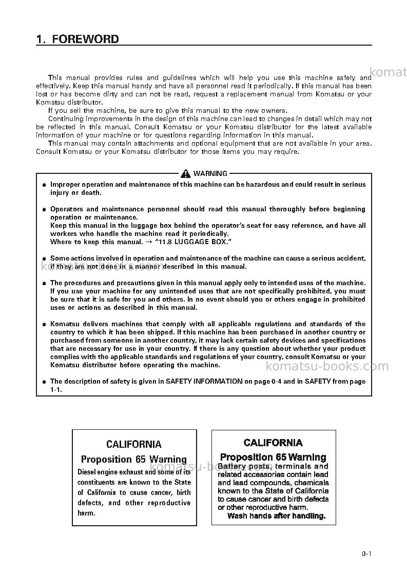 Komatsu pc1100-6jpn Operation manual cover Page 2 Komatsu pc1100-6jpn Operation manual cover Page 2