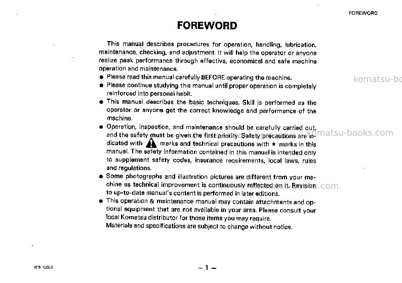 Komatsu d355a-5jpn Operation manual cover Page 2 Komatsu d355a-5jpn Operation manual cover Page 2