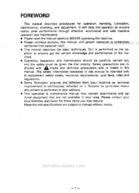 Komatsu d375a-2jpn Operation manual cover Page 2 Komatsu d375a-2jpn Operation manual cover Page 2
