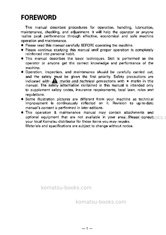 Komatsu pc90-1jpn Operation manual cover Page 2 Komatsu pc90-1jpn Operation manual cover Page 2