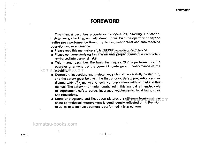 Komatsu pc100l-3jpn Operation manual cover Page 2 Komatsu pc100l-3jpn Operation manual cover Page 2