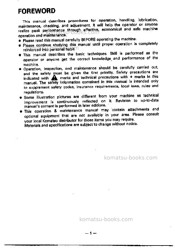Komatsu pc120-5jpn Operation manual cover Page 2