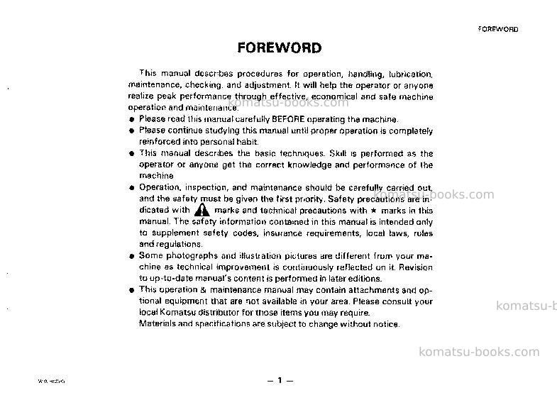 Komatsu pf55l-1jpn Operation manual cover Page 2