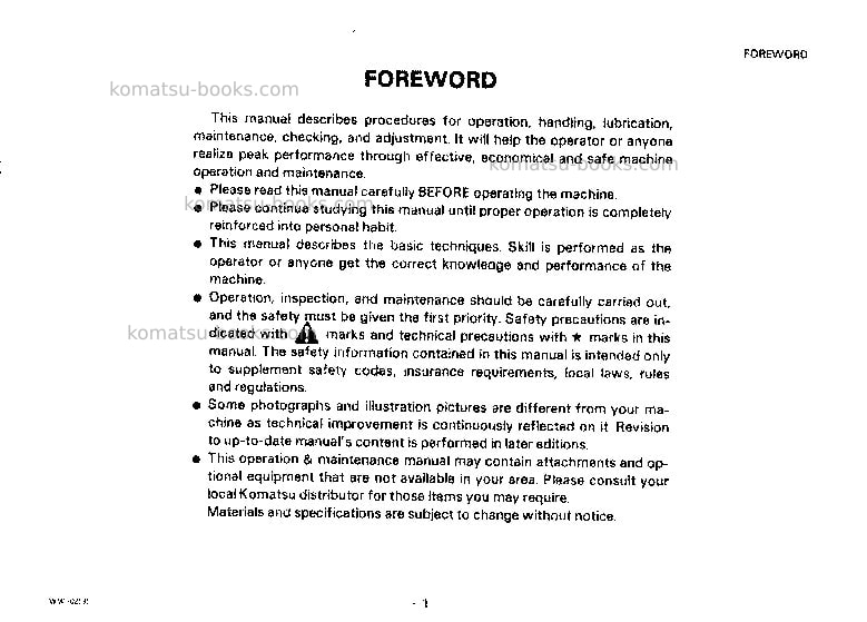 Komatsu pw60-3jpn Operation manual cover Page 2 Komatsu pw60-3jpn Operation manual cover Page 2