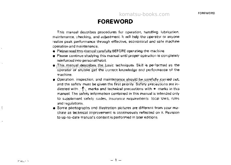 Komatsu pw100-3jpn Operation manual cover Page 2 Komatsu pw100-3jpn Operation manual cover Page 2