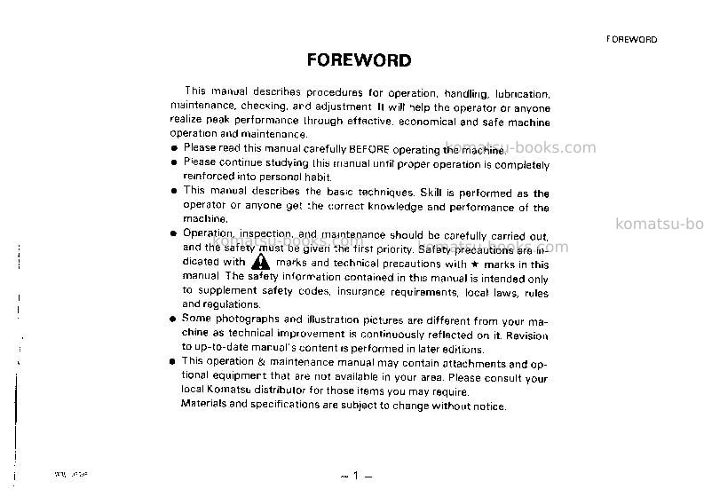 Komatsu pw100-3jpn Operation manual cover Page 2 Komatsu pw100-3jpn Operation manual cover Page 2