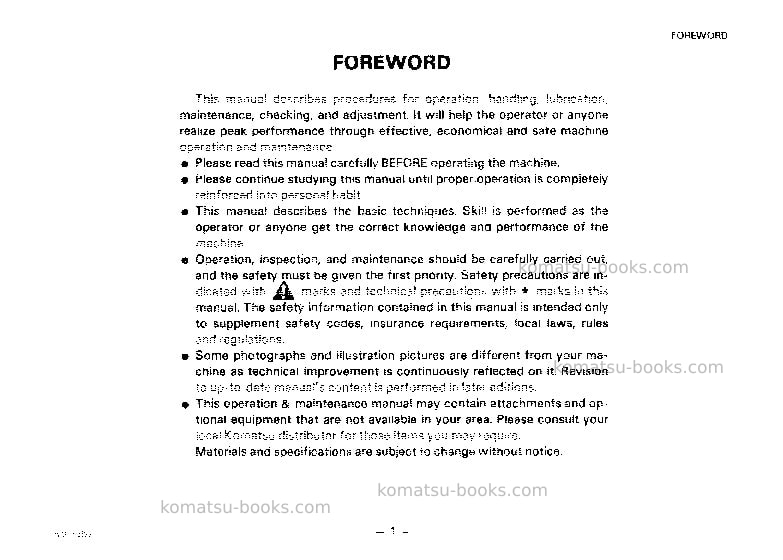 Komatsu pw150-1jpn Operation manual cover Page 2 Komatsu pw150-1jpn Operation manual cover Page 2