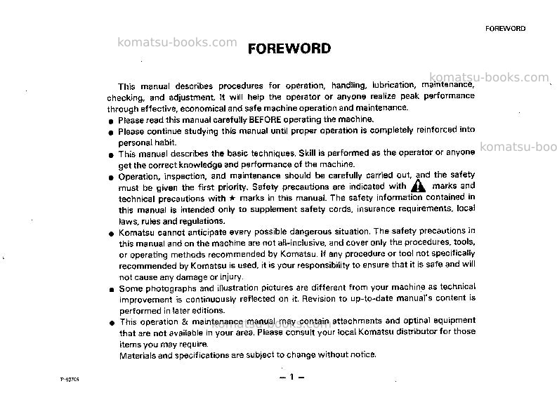 Komatsu pw210-1jpn Operation manual cover Page 2 Komatsu pw210-1jpn Operation manual cover Page 2