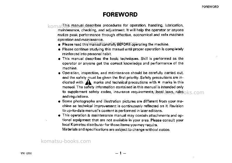 Komatsu pw05-1jpn Operation manual cover Page 2 Komatsu pw05-1jpn Operation manual cover Page 2