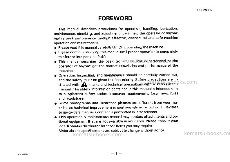 Komatsu pc05-6jpn Operation manual cover Page 2 Komatsu pc05-6jpn Operation manual cover Page 2