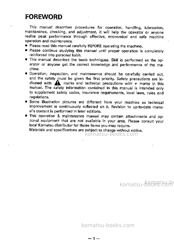 Komatsu pc20-7jpn Operation manual cover Page 2 Komatsu pc20-7jpn Operation manual cover Page 2