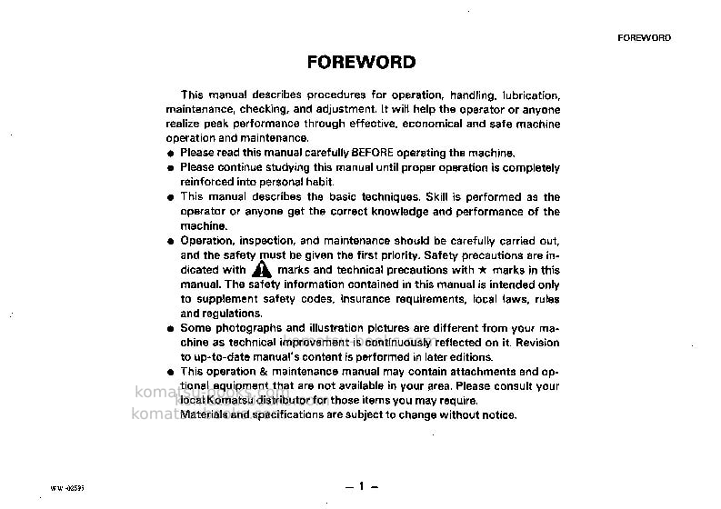 Komatsu pc50uu-1jpn Operation manual cover Page 2 Komatsu pc50uu-1jpn Operation manual cover Page 2