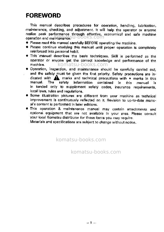 Komatsu pc150-5jpn Operation manual cover Page 2