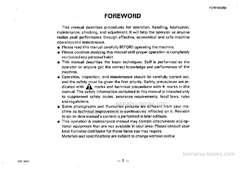 Komatsu pc150-3jpn-c spec Operation manual cover Page 2