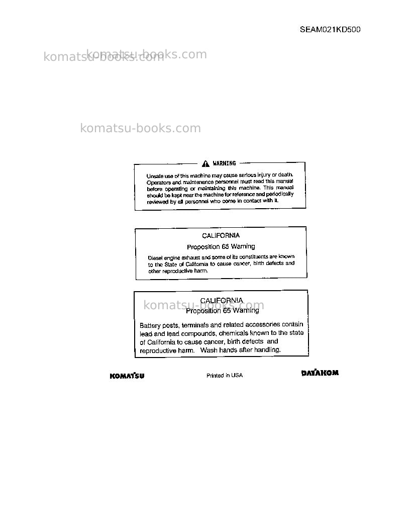 Komatsu pc150lc-5usa Operation manual cover Page 2 Komatsu pc150lc-5usa Operation manual cover Page 2