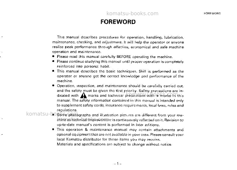Komatsu pc03-1jpn Operation manual cover Page 2 Komatsu pc03-1jpn Operation manual cover Page 2