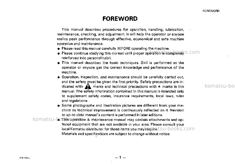 Komatsu pc30-6jpn Operation manual cover Page 2 Komatsu pc30-6jpn Operation manual cover Page 2