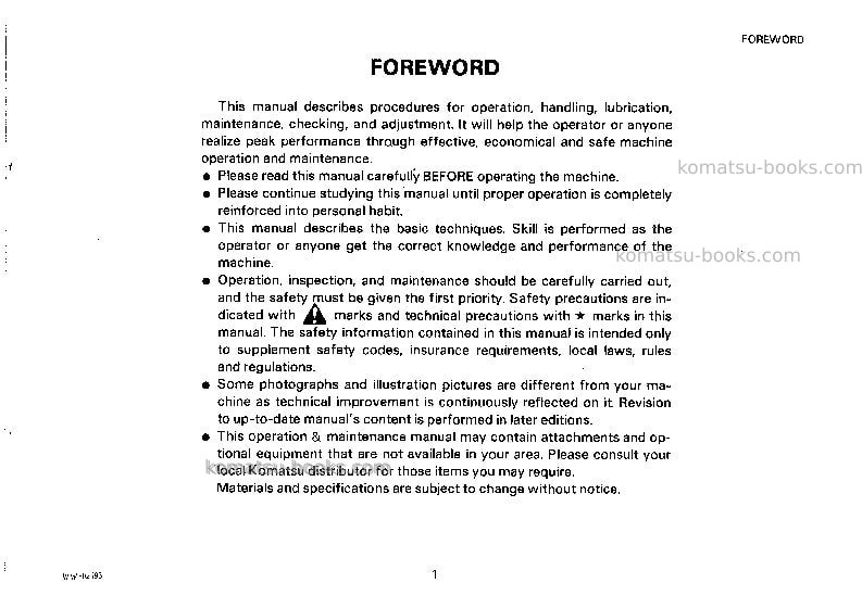 Komatsu gd825a-1jpn Operation manual cover Page 2 Komatsu gd825a-1jpn Operation manual cover Page 2