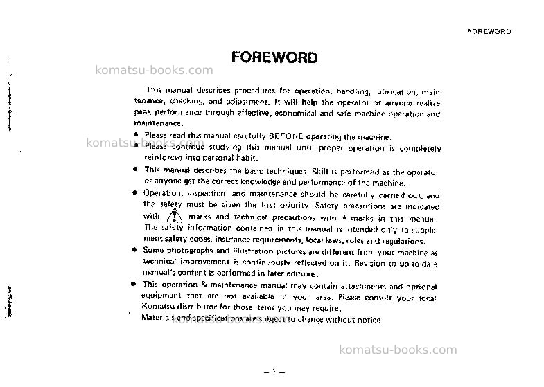 Komatsu jv40-1jpn Operation manual cover Page 2