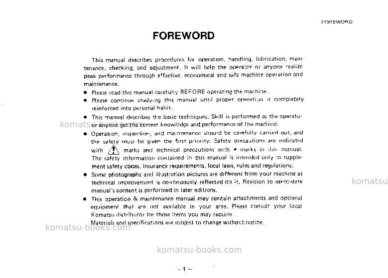 Komatsu jv100wp-1jpn Operation manual cover Page 2 Komatsu jv100wp-1jpn Operation manual cover Page 2