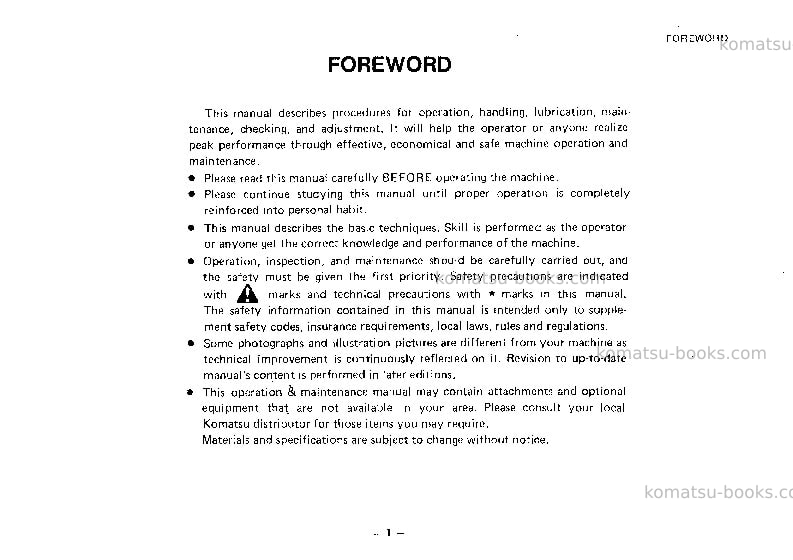 Komatsu jv100a-1jpn Operation manual cover Page 2 Komatsu jv100a-1jpn Operation manual cover Page 2