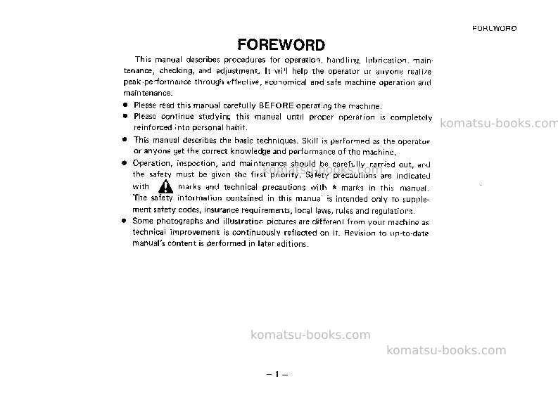 Komatsu jv100-1jpn Operation manual cover Page 2