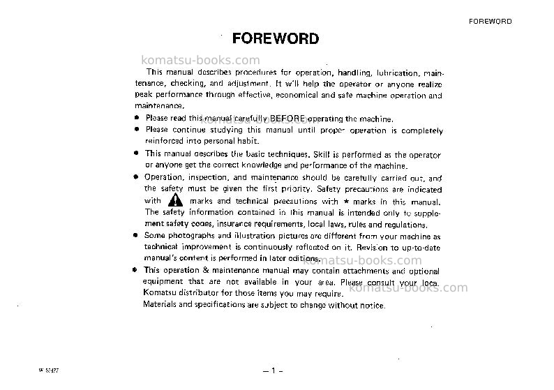 Komatsu wa20-1jpn Operation manual cover Page 2 Komatsu wa20-1jpn Operation manual cover Page 2