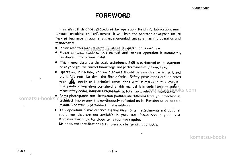 Komatsu wa40-1jpn Operation manual cover Page 2 Komatsu wa40-1jpn Operation manual cover Page 2